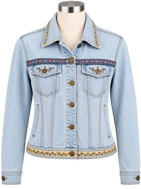 Vintage Liz Claiborne Floral Embroidered Denim Trucker Jacket - Size S